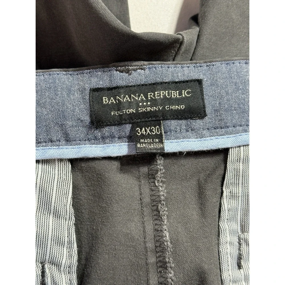 Banana Republic Men's Skinny Fit Stretch Chino Pants Gray 34W Flat Front